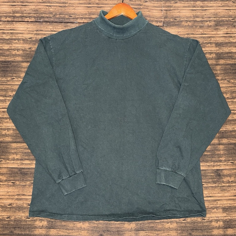 Vintage 90s Large Lee Premium Jersey Green Turtle Neck Long Sleeve Made In USA